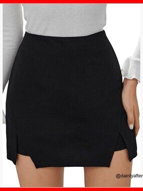 High Waist Split Hem Mini Skirt with Side Slit Bodycon